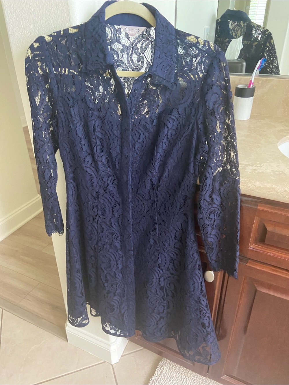 Nanette Lepore Navy Floral Lace Button-Front Shirt